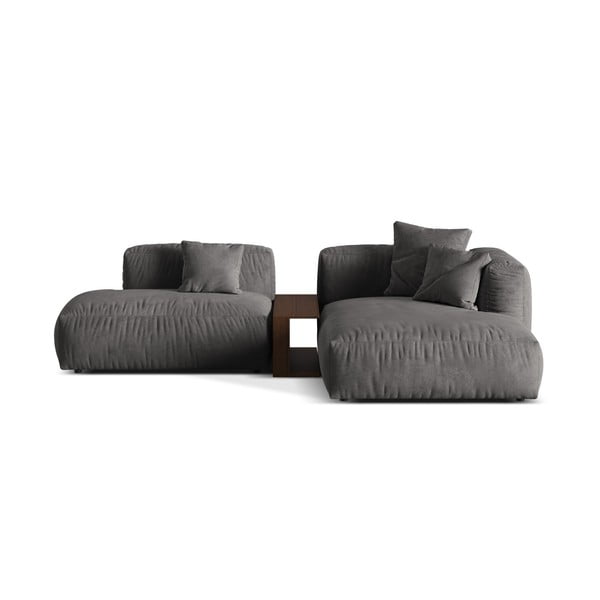 Siva žametna kotna sedežna garnitura (desni kot/z ležalnikom) Martina – Micadoni