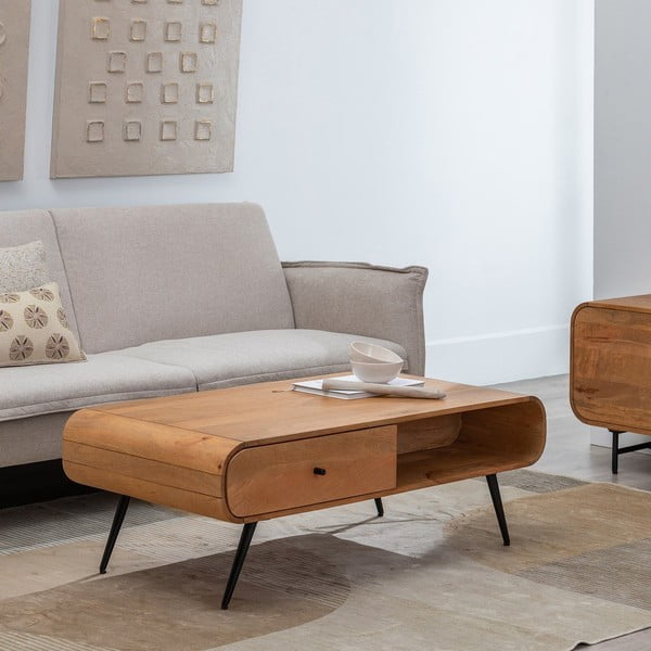 Klubska mizica iz masivne indijske lipovke v naravni barvi 60x120 cm Mahón – Ixia-image-1