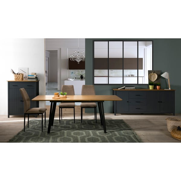 Temno modra visoka komoda iz masivnega bora 90x110 cm Miranda – Marckeric-image-1