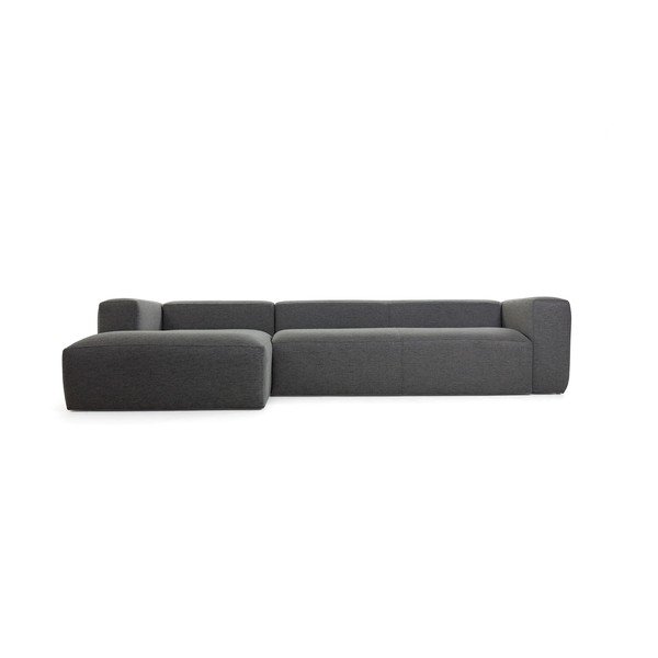 Temno siva kotna zofa Kave Home Blok, levi kot-image-2