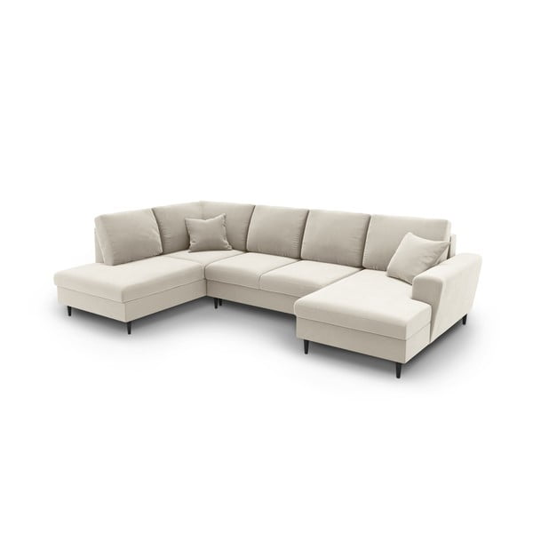 Bež žametna raztegljiva kotna sedežna garnitura s prostorom za shranjevanje (levi kot/v obliki črke "U") Kyoto – Cosmopolitan Design-image-1