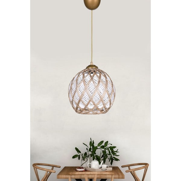Bela/bež viseča svetilka s tekstilnim senčilom ø 22 cm – Opviq lights-image-1