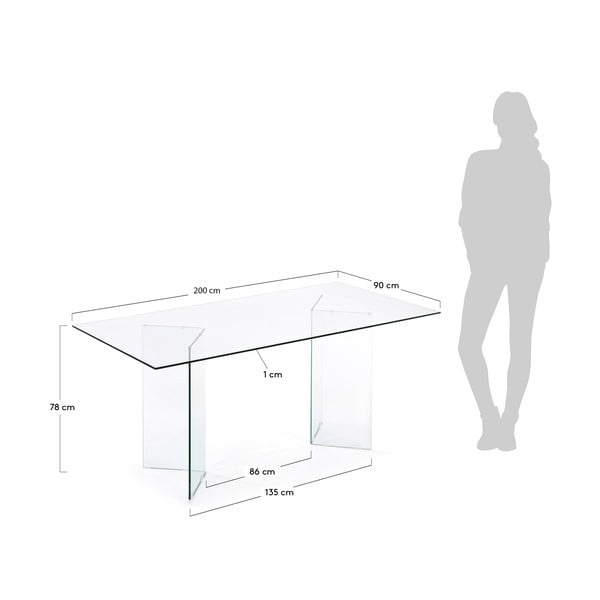 Jedilna miza s stekleno mizno ploščo 90x200 cm Burano – Kave Home-image-4