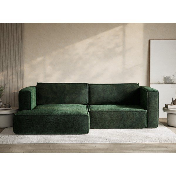 Temno zelena raztegljiva/s prostorom za shranjevanje kotna sedežna garnitura iz šenilje (levi kot/z ležalnikom) Velto – Maison de Rêve-image-1