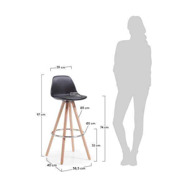 Komplet 2 črnih barskih stolčkov La Forma Stag-image-1