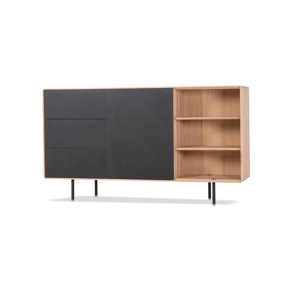 Črna nizka komoda iz masivnega hrasta 176x100 cm Fina – Gazzda-image-2