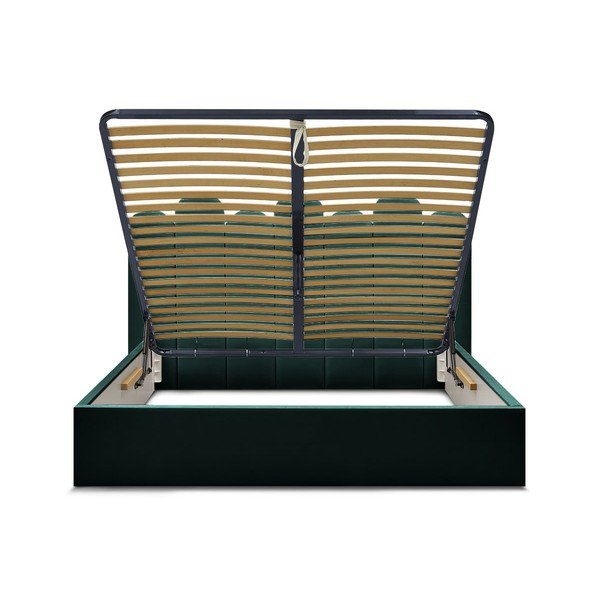 Zelena oblazinjena zakonska postelja s prostorom za shranjevanje z letvenim dnom 160x200 cm Badja – Bobochic Paris-image-4