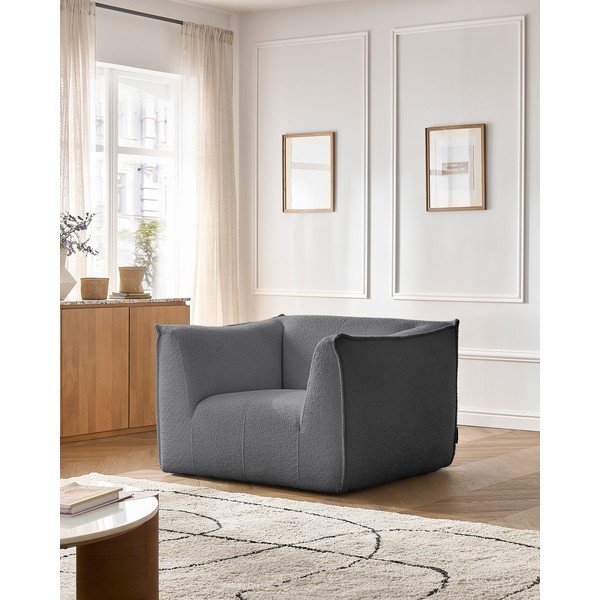 Temno siv fotelj iz tkanine bouclé Giorgia – Bobochic Paris-image-1