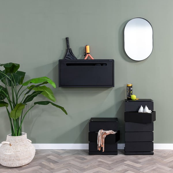 Črna kovinska preklopna/stenska omarica za čevlje 76x38x18 cm Sportiva – Spinder Design-image-1