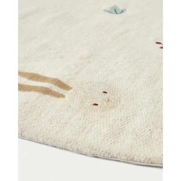 Kremno bela volnena otroška preproga ø 120 cm Yanil – Kave Home-image-3