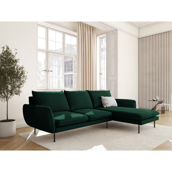 Temno zelena žametna kotna zofa (desni kot) Vienna - Cosmopolitan Design-image-1
