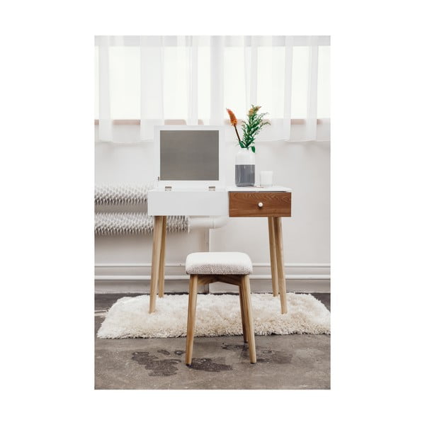 Bela kozmetična miza z ogledalom, prostorom za nakit in stolčkom Chez Ro Beauty-image-1