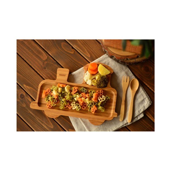 Komplet otroškega krožnika v obliki vlaka in jedilnega pribora iz bambusa Bambum-image-1