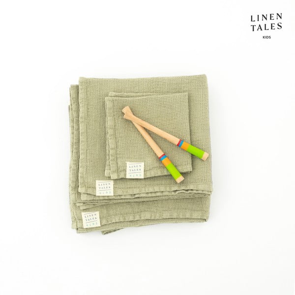 Svetlo zelena lanena otroška brisača 45x90 cm – Linen Tales-image-2