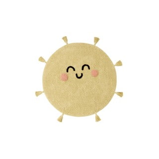 Rumena pralna ročno tkana bombažna otroška preproga ø100 cm You're My Sunshine – Lorena Canals
