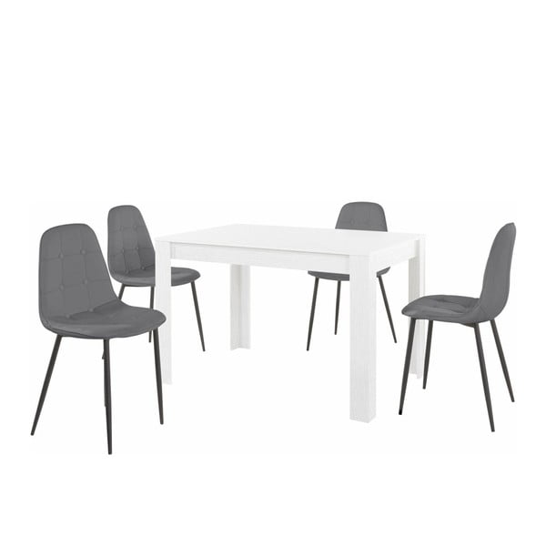 Komplet bele jedilne mize in 4 sivih jedilnih stolov Støraa Lori Lamar