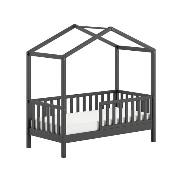 Antracitno siva otroška postelja iz masivnega bora v obliki hiške z letvenim dnom 70x140 cm DALLAS – Vipack-image-3