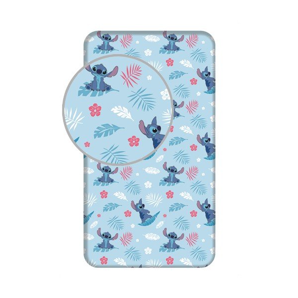 Modra napenjalna enojna bombažna otroška rjuha 90x200 cm Lilo & Stitch "Blue" – Jerry Fabrics