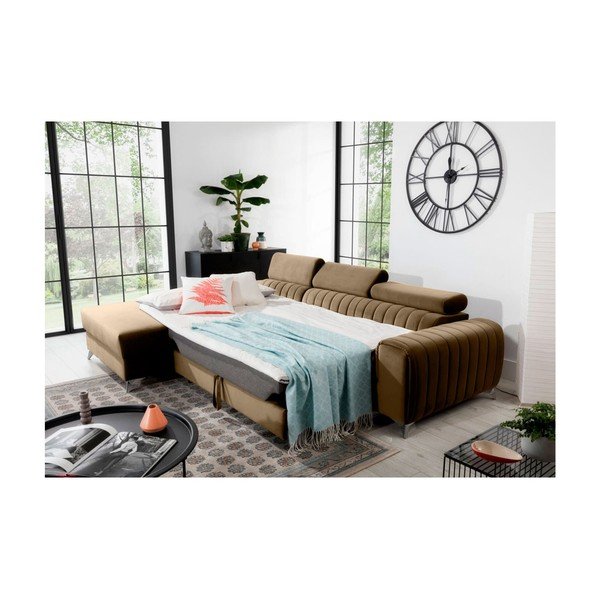 Svetlo rjava žametna raztegljiva/s prostorom za shranjevanje kotna sedežna garnitura (levi kot/z ležalnikom) Grayson – ELTAP-image-4