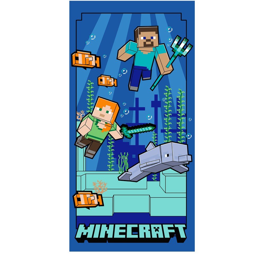 Modra otroška brisača iz mikrovlaken 70x140 cm Minecraft "Underwater Fun"