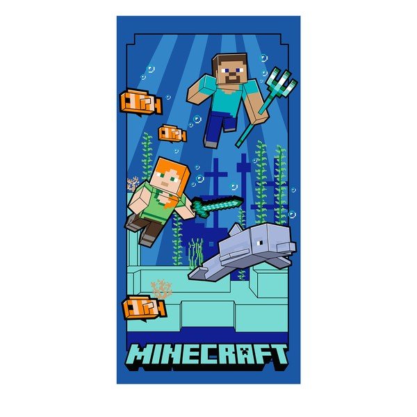Modra otroška brisača iz mikrovlaken 70x140 cm Minecraft "Underwater Fun" – Jerry Fabrics