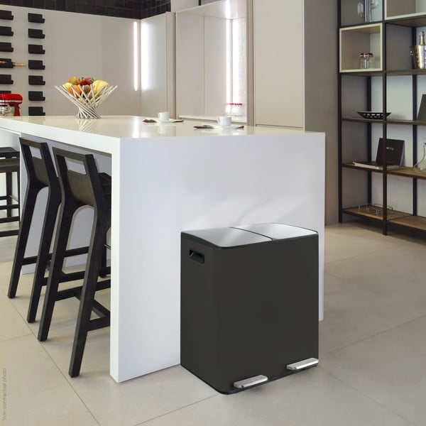 Mat črn jeklen koš za smeti za ločevanje odpadkov s pedalom 2x20 l Aliya – Spirella-image-1