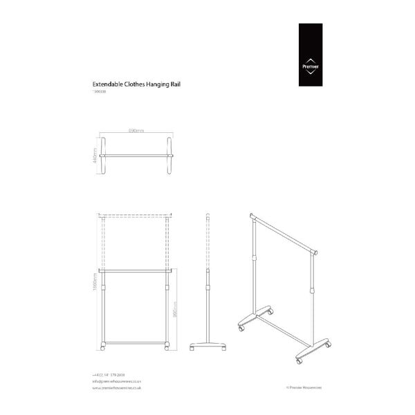 Kovinsko teleskopsko stojalo za oblačila na kolesih v srebrni barvi – Premier Housewares-image-4