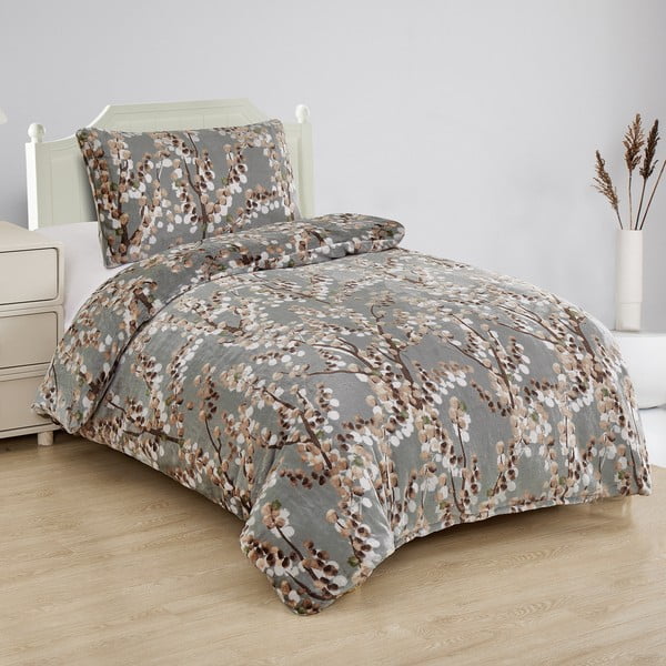Siva enojna posteljnina iz mikropliša 140x200 cm Branches – My House