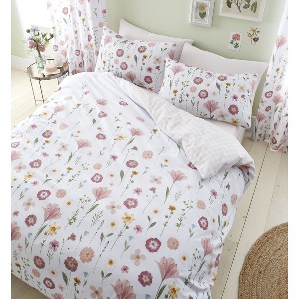 Bela in roza posteljnina Catherine Lansfield Wild Flowers, 135 x 200 cm-image-1
