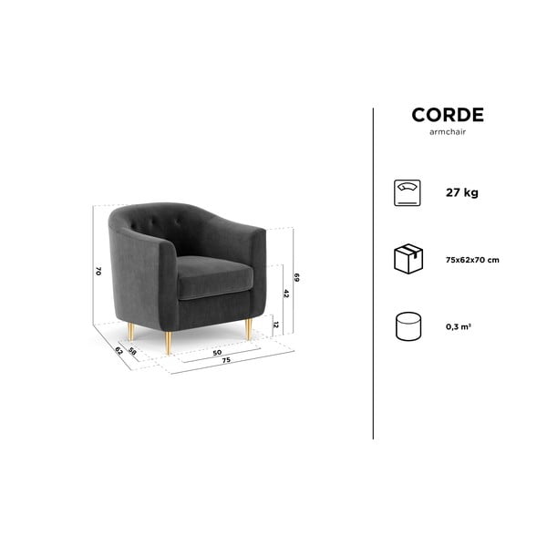 Temno siv žameten fotelj Kooko Home Corde-image-4