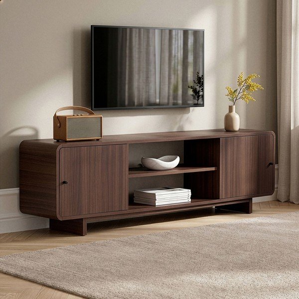 TV omarica v orehovem dekorju v temni naravni barvi 180x52x34 cm Mirel – Nordure-image-3