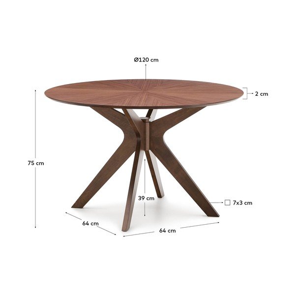 Okrogla jedilna miza z mizno ploščo v orehovem dekorju ø 120 cm Naanim – Kave Home-image-4