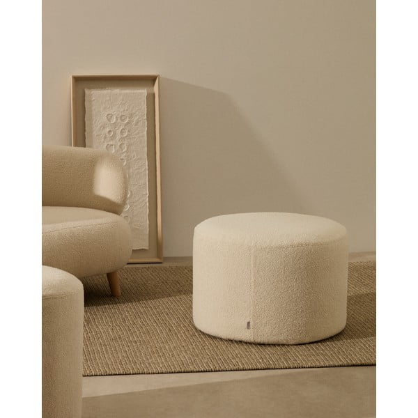 Kremno bel tabure iz tkanine bouclé Kaeli – Kave Home-image-1