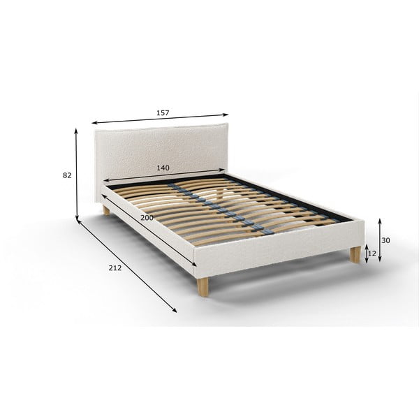 Kremno bela oblazinjena zakonska postelja z letvenim dnom 140x200 cm Tina – Ropez-image-4