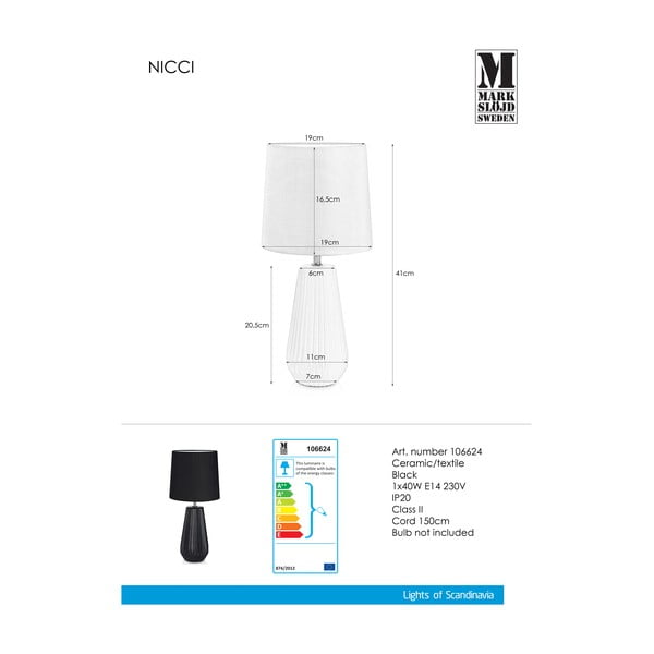Črna namizna svetilka Markslöjd Nicci, ø 19 cm-image-1