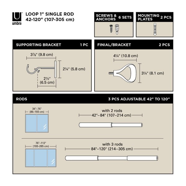 Karnisa iz nerjavečega jekla z nastavljivo dolžino 107 - 305 cm Loop – Umbra-image-4