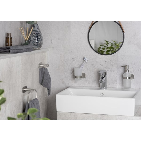 Steklen dozirnik za milo v mat srebrni barvi z namestitvijo brez vrtanja 200 ml Orea – Wenko-image-1