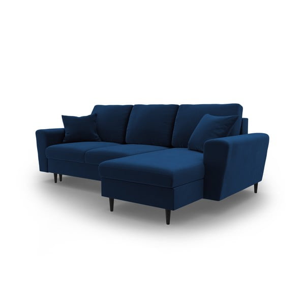 Modra žametna raztegljiva kotna sedežna garnitura s prostorom za shranjevanje Kyoto – Cosmopolitan Design-image-4