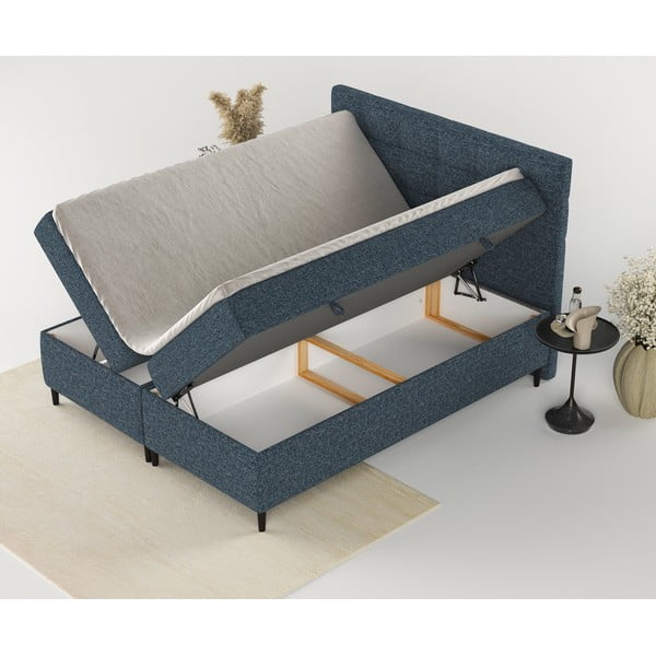 Temno modra boxspring postelja s prostorom za shranjevanje 140x200 cm Urbaneo – Maison de Rêve-image-2