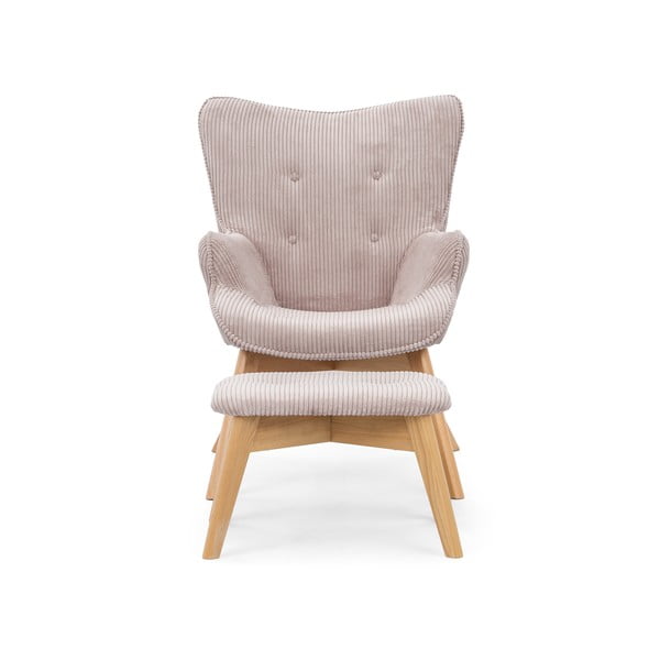 Svetlo rožnat fotelj z naslonjalom za noge iz rebrastega žameta Niko – Ropez-image-3