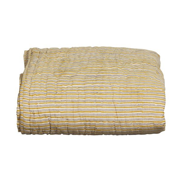 Gorčično rumeno bombažno pregrinjalo za zakonsko posteljo 220x265 cm Chevron – BePureHome-image-3
