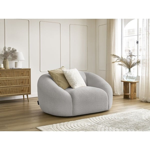 Svetlo siv fotelj iz tkanine bouclé Tina – Bobochic Paris-image-1