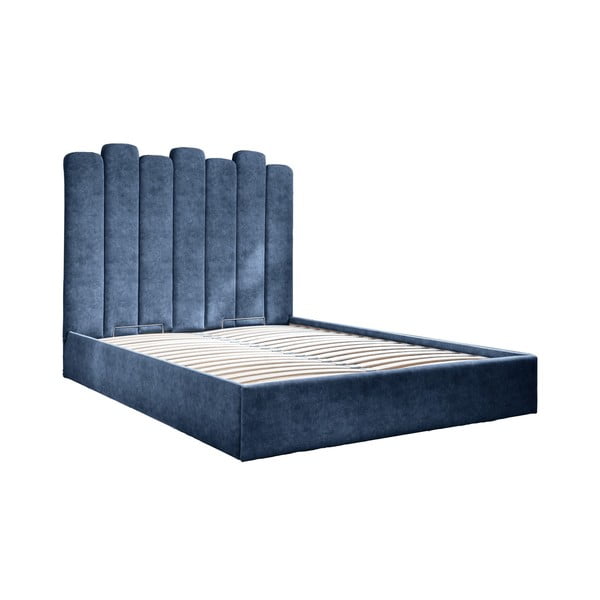 Modra oblazinjena zakonska postelja s prostorom za shranjevanje in letvenim dnom 180x200 cm Dreamy Aurora - Miuform
