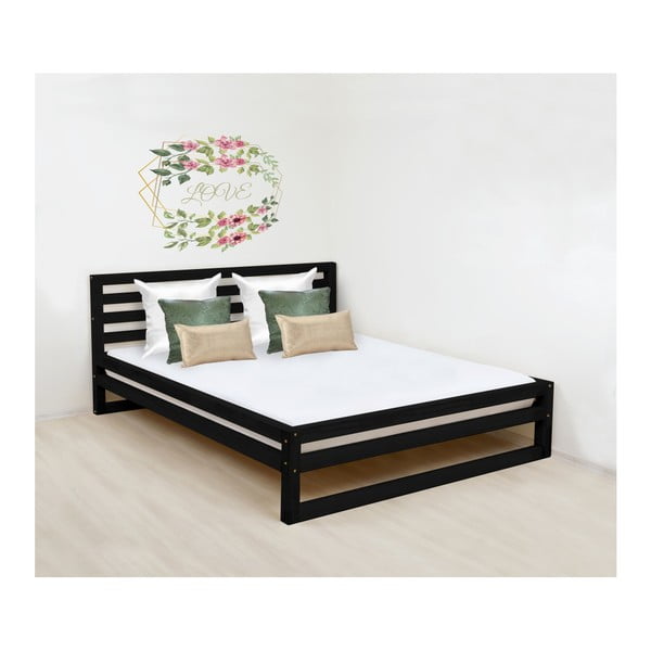 Črna lesena zakonska postelja Benlemi DeLuxe, 200 x 190 cm