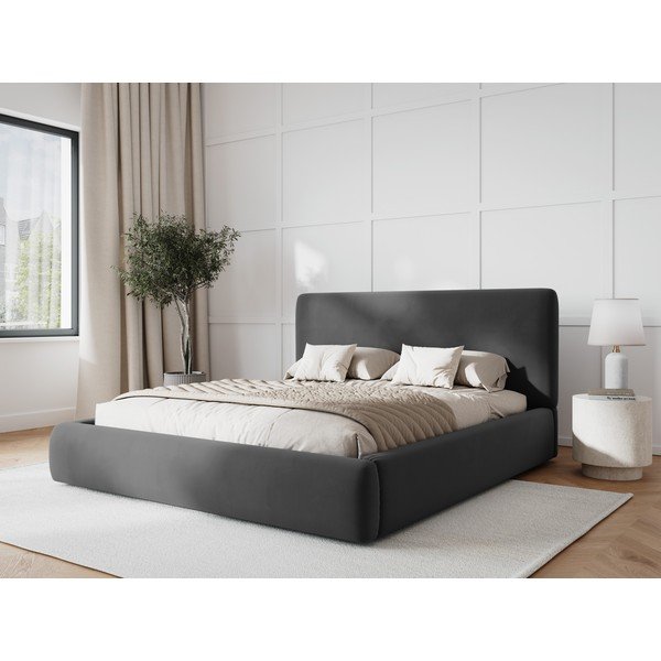 Temno siva oblazinjena zakonska postelja s prostorom za shranjevanje in letvenim dnom 180x200 cm Colonel – Cosmopolitan Design-image-1