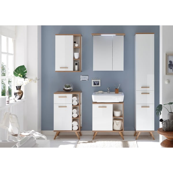 Bela stenska kopalniška omarica z ogledalom 60x72 cm Set 923 - Pelipal-image-3