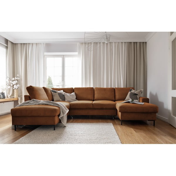 Oranžna/rjava raztegljiva kotna sedežna garnitura iz rebrastega žameta (levi kot) Lofty Lilly – Miuform-image-4