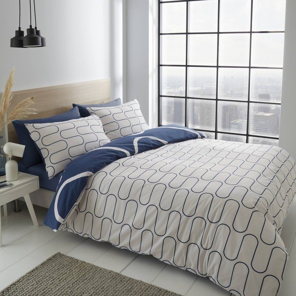 Belo-modra posteljnina 200x135 cm Linear Curve - Catherine Lansfield-image-2