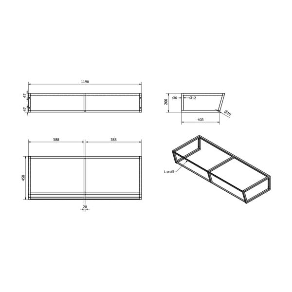 Črno jekleno stensko stojalo za pod umivalnik 120x20 cm Ska – Sapho-image-3