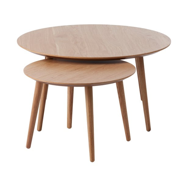 Okrogle mizice v hrastovem dekorju v kompletu 2 ks ø 88 cm Adda – Unique Furniture-image-2